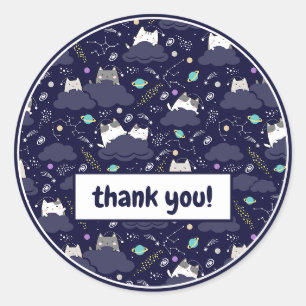 Sticker Rond Cute Navy Blue Space Kawaii Chats KittensMerci