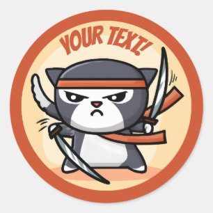 Sticker Rond Cute Ninja Cat