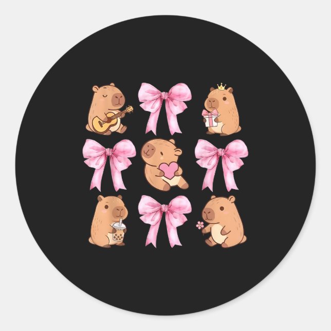 Sticker Rond Cute Nk Coquette Bow Kawaii Capybara Lover  (Devant)
