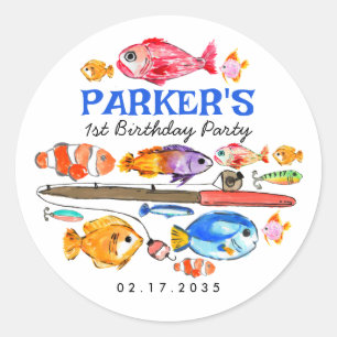 Sticker Rond Cute O-Fish-al Reel Amusant Pêche Poisson Annivers