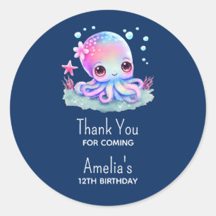 Sticker Rond Cute Octopus Sea Creator Anniversaire Merci