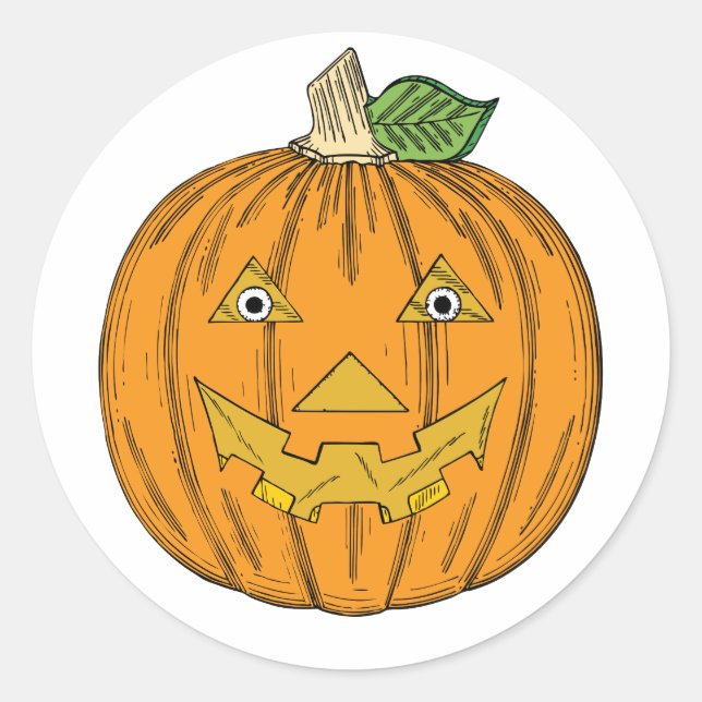 Sticker Rond Cute Orange Jack-o'-lantern Citrouille (Devant)