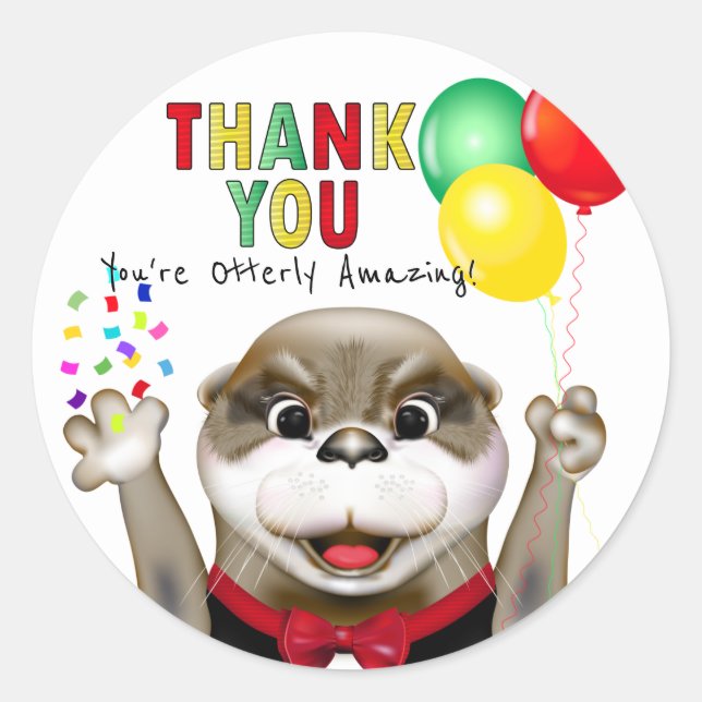 Sticker Rond Cute Otter à Tuxedo | MERCI (Devant)
