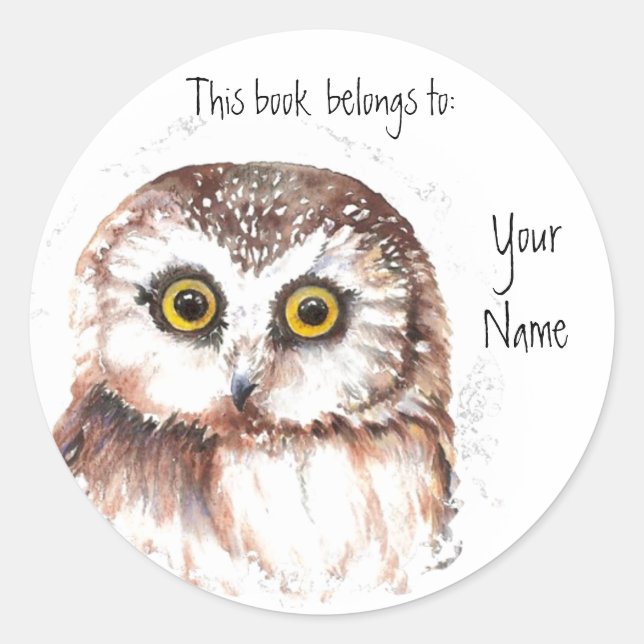 Sticker Rond Cute Owl, Ce livre appartient à Bookplate (Devant)