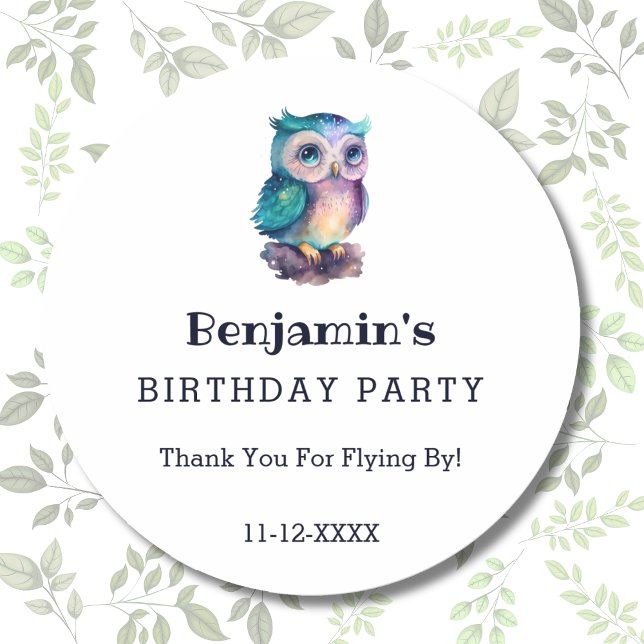 Sticker Rond Cute Owl Woodland Animal Anniversaire de enfant Me (Créateur téléchargé)
