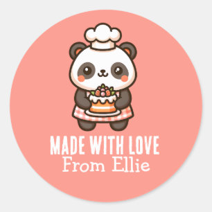 Sticker Rond Cute Panda Baker Fabriqué avec amour