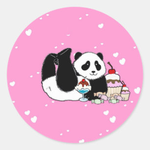 Sticker Rond Cute Panda Bear Pnic