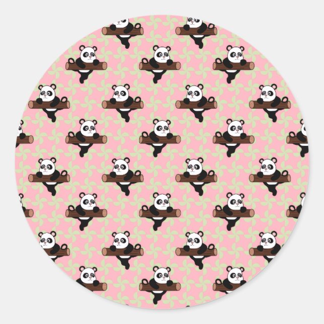 Sticker Rond Cute Panda Pattern on Pink – Kawaii Seamless  (Devant)