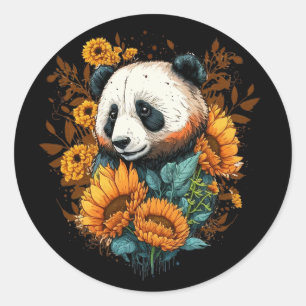 Sticker Rond Cute Panda Tournesol Lover Dessin Art