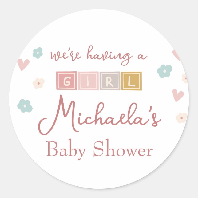 Sticker Rond Cute Pastel Bloque Le Baby shower Fille (Devant)