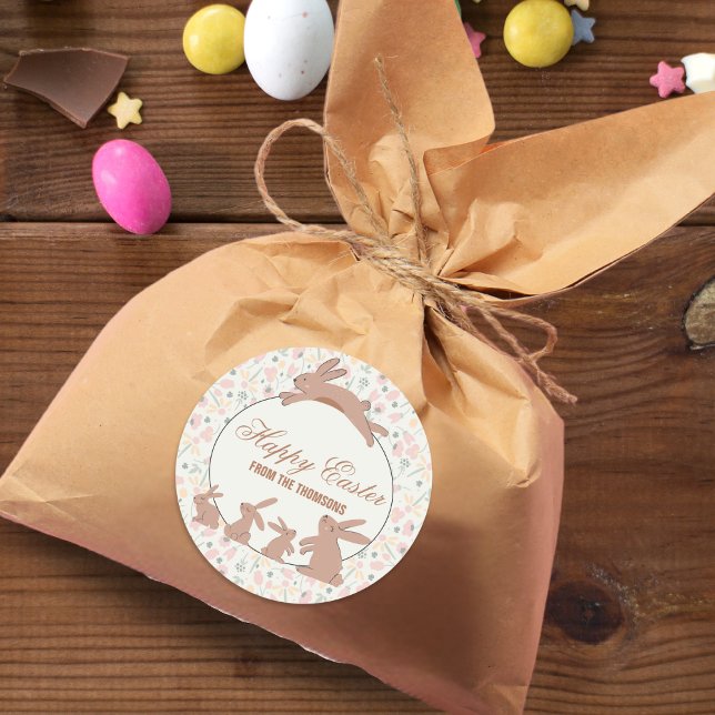 Sticker Rond Cute Pastel Bunnies Printemps fleurit Bonne Pâques (Créateur téléchargé)