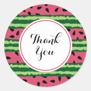 Sticker Rond Cute pastèque Motif rose et Merci vert