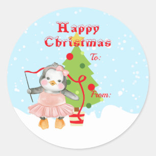 Sticker Rond Cute Penguin Ballerina