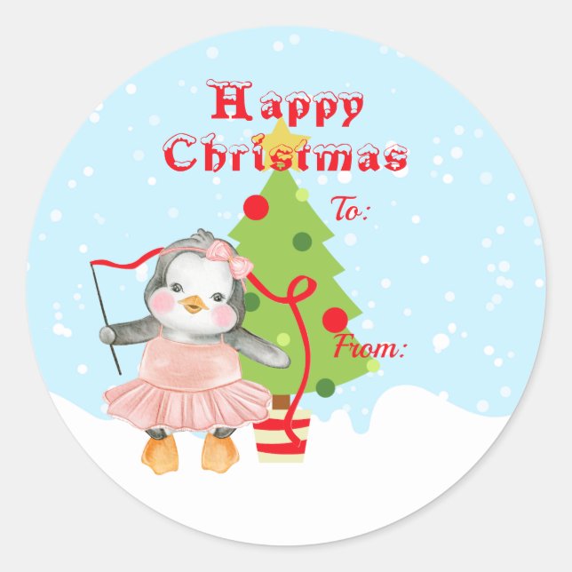 Sticker Rond Cute Penguin Ballerina (Devant)
