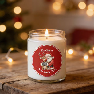 Sticker Rond Cute Père Noël & Reindeer Hug Custom Red Christmas