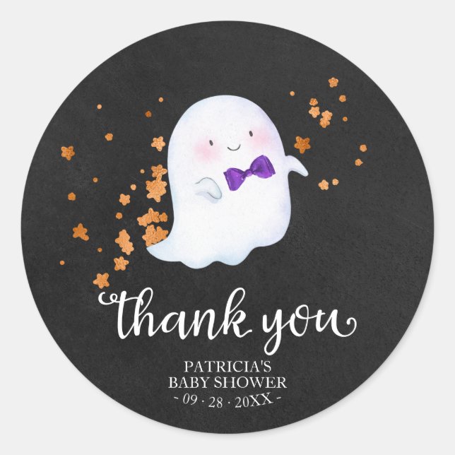 Sticker Rond Cute Petit Fantôme Halloween Baby shower Merci (Devant)