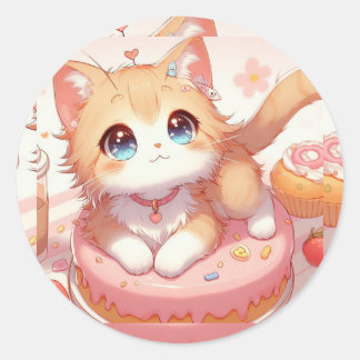 Sticker Rond Cute Petit Kitty