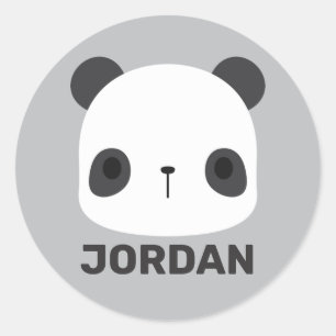 Sticker Rond Cute petit ours Panda avec nom personnalisé