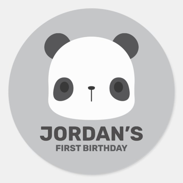 Sticker Rond Cute petit ours Panda avec nom personnalisé (Devant)