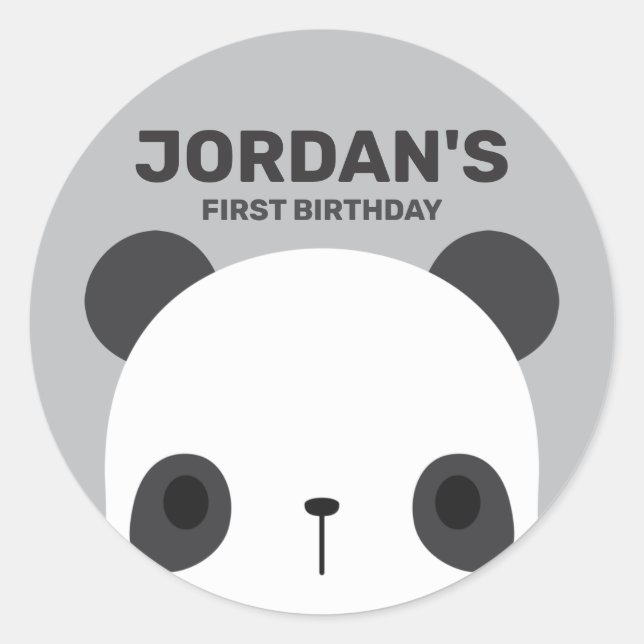 Sticker Rond Cute petit ours Panda avec nom personnalisé (Devant)