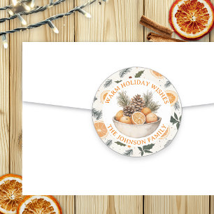 Sticker Rond Cute Pine Cônes et Oranges Noël personnalisé