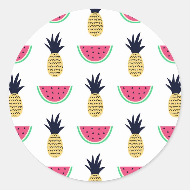 Sticker Rond Cute Pineapple et Watermelon Doodle Pattern (Devant)