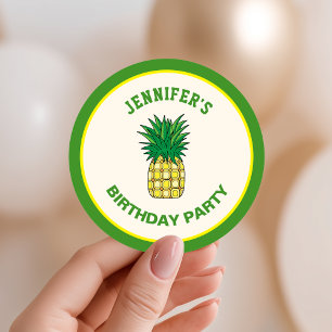 Sticker Rond Cute Pineapple Hawaiian Luau Anniversaire Fête Fav