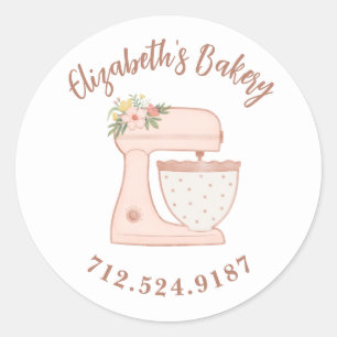 Sticker Rond Cute Pink Gâteau Mixer Boulangerie Affaires