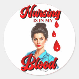 Sticker Rond Cute Pinup_ Soins infirmiers dans mon sang