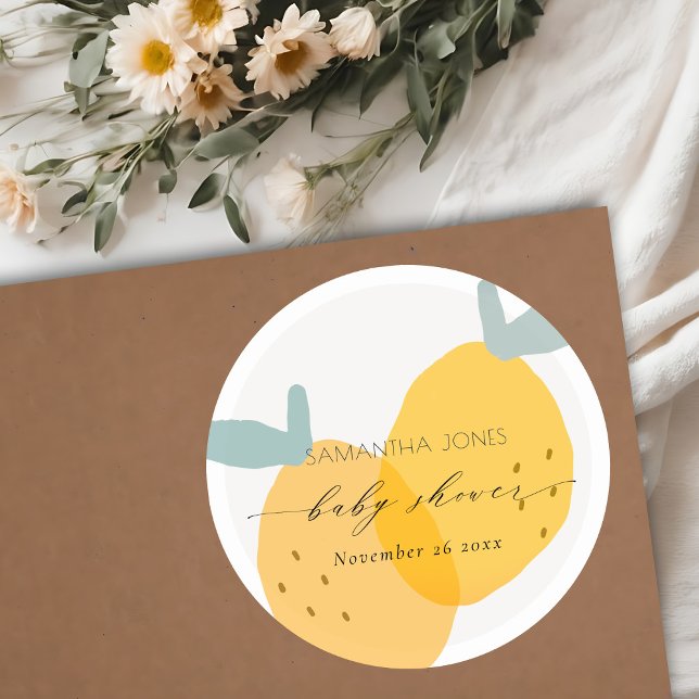 Sticker Rond Cute plaisir Citron Jaune Fruit Citrus Baby shower (Créateur téléchargé)