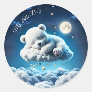 Sticker Rond Cute Polar ours cub beauté nuages fluffy