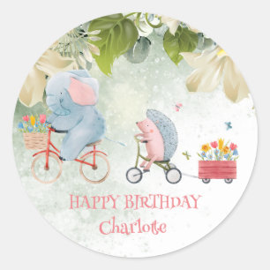 Sticker Rond Cute porcupine bike Safari jungle Anniversaire