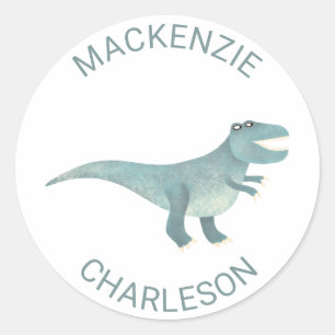 Sticker Rond Cute préhistorique T-Rex Dinosaur Personnalisé Enf