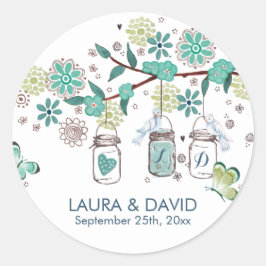 Sticker Rond Cute printemps Mason Jars Jardin Mariage