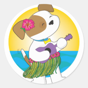 Sticker Rond Cute Puppy Hawaii
