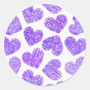 Sticker Rond Cute Purple Doodled Heart Valentine's Day Motif