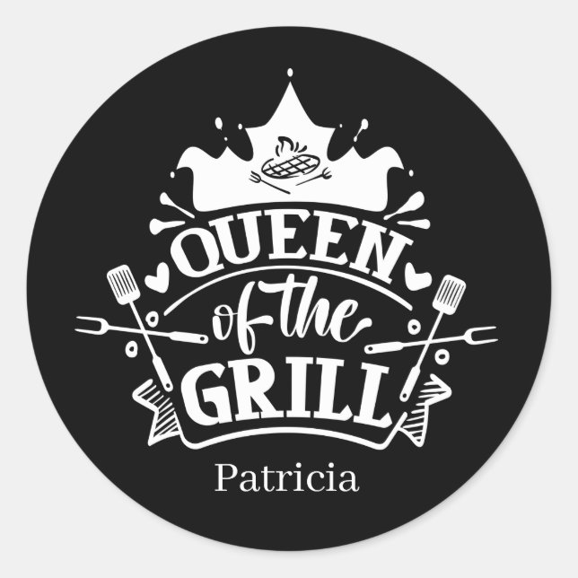Sticker Rond Cute Queen grill ajouter nom mot art (Devant)