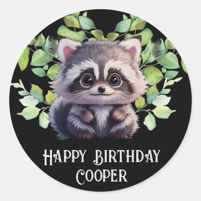 Sticker Rond Cute raccoon animaux de forêt amis de forêt (Devant)