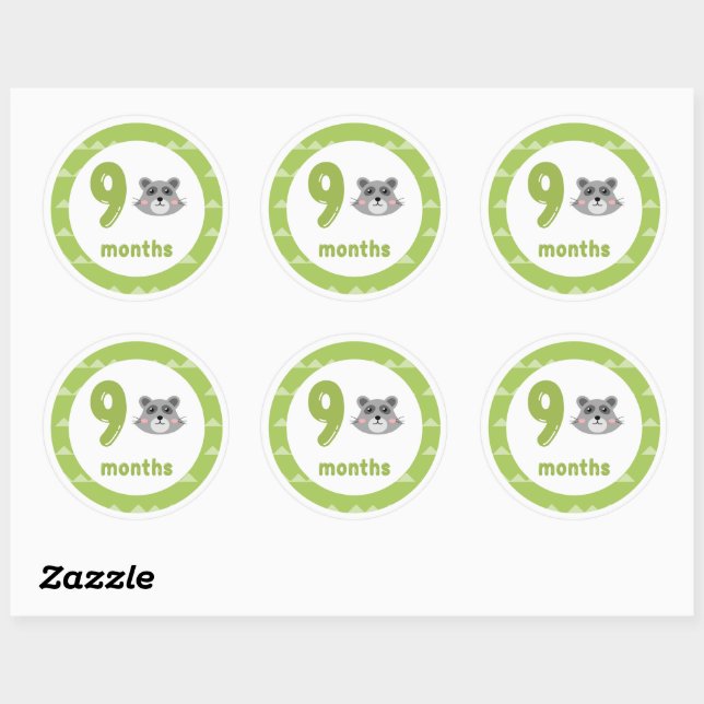 Sticker Rond Cute Raccoon Baby mensuel jalon mensuel (Feuille)