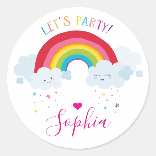 Sticker Rond CUTE RAINBOW CLOUDS kawaii illustration (Devant)