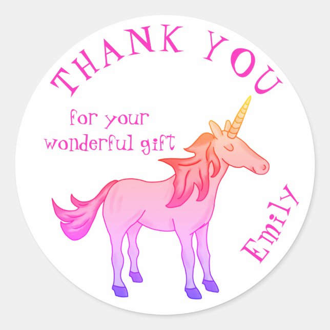 Sticker Rond Cute Rainbow Unicorn Anniversaire Merci (Devant)