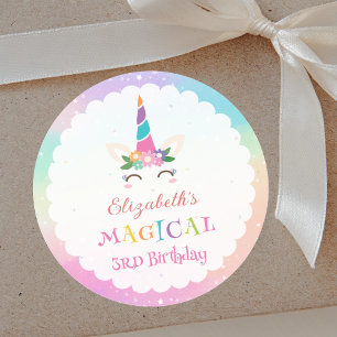 Sticker Rond Cute Rainbow Unicorn Magique fête d'anniversaire