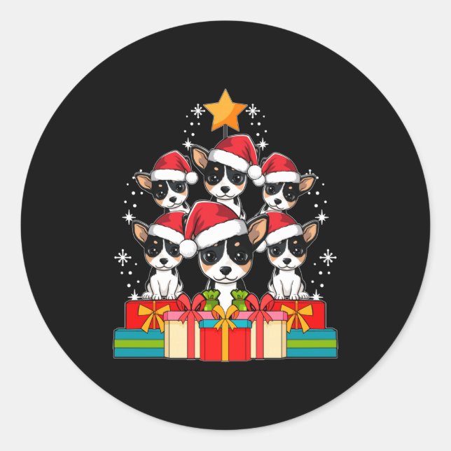Sticker Rond Cute Rat Terrier Le Dog Christmas Tree Xmas Hat Lo (Devant)