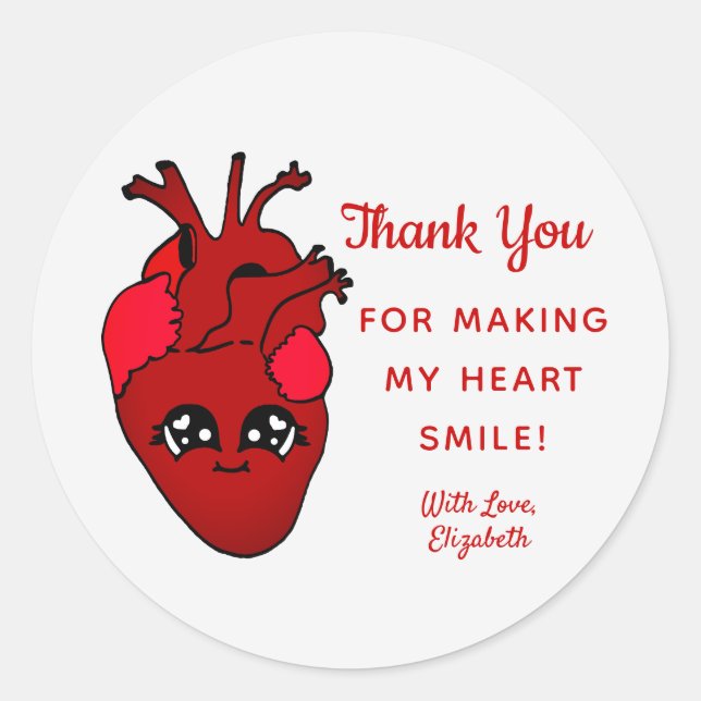 Sticker Rond Cute Red Kawaii Coeur Saint Valentin Merci (Devant)