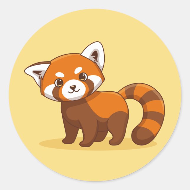 Sticker Rond Cute Red Panda on Yellow (Devant)