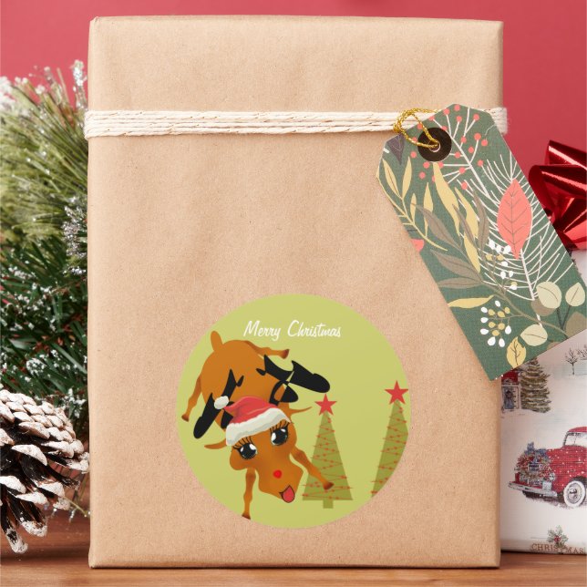 Sticker Rond Cute Reindeer (vacances)