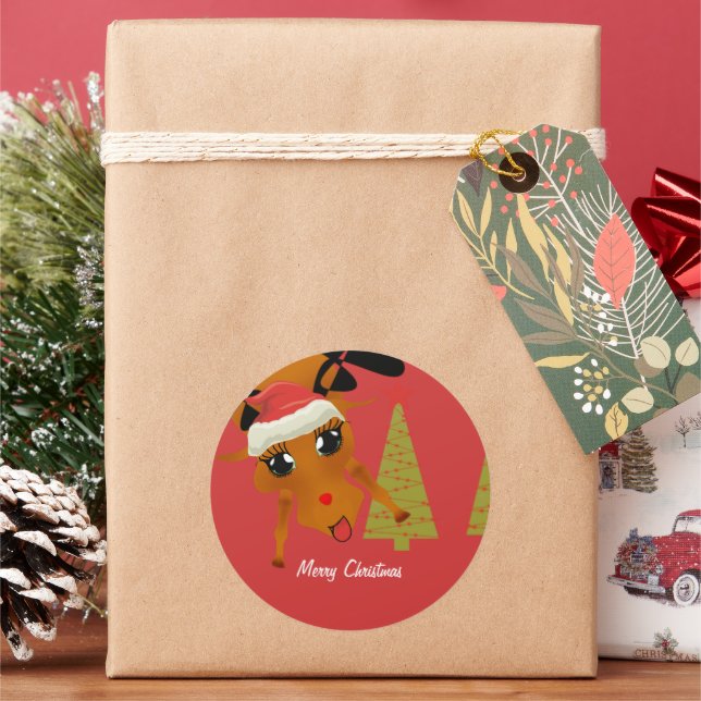 Sticker Rond Cute Reindeer (vacances)