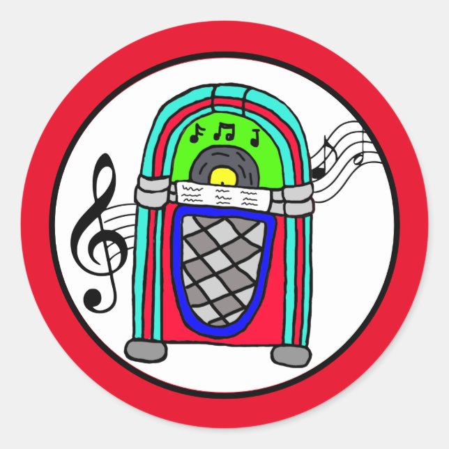 Sticker Rond Cute Retro Jukebox Notes musicales Nostalgic (Devant)