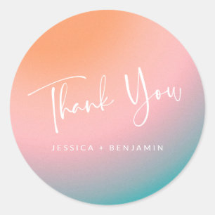 Sticker Rond Cute Retro rose dégradé Merci personnalisé