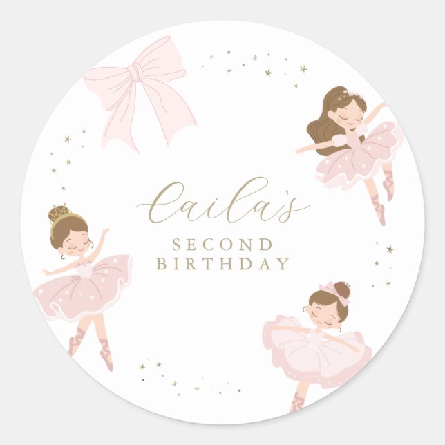 Sticker Rond Cute Rose Bow Ballerina Anniversaire Merci Favoris (Devant)